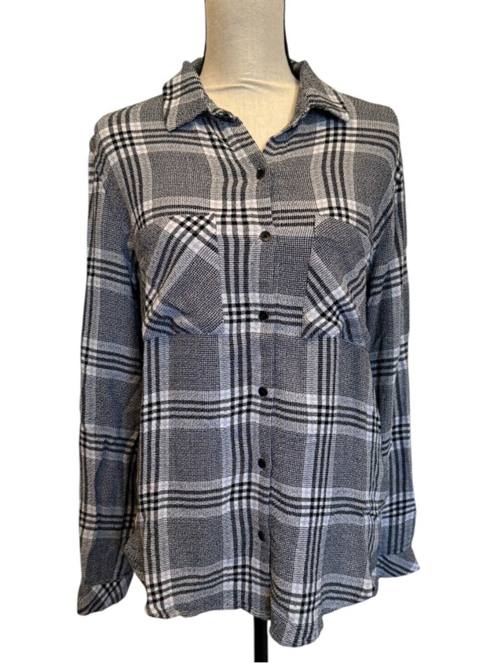 Bella Dahl Long Sleeve Black & White Plaid Button-Up Shirt Size Small
